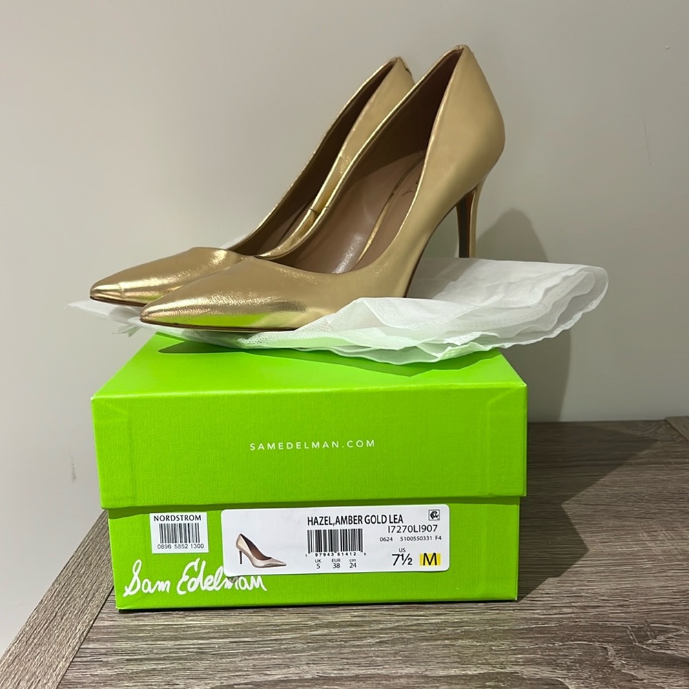 SAM EDELMAN HAZEL POINTED TOE PUMP - Amber Gold Leaf